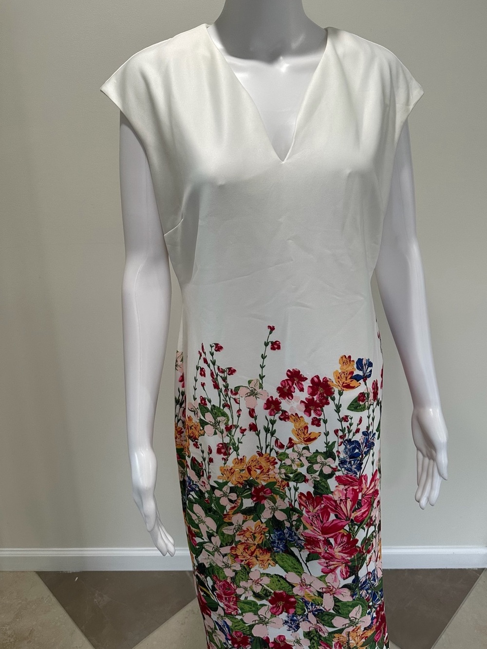 New York & Company White Maxi Dress with Multicolor Floral Hem